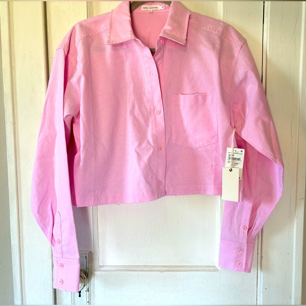 Good American Cropped bubblegum pink Shirt 
Sorority Pink rose quartz size 1 NWT